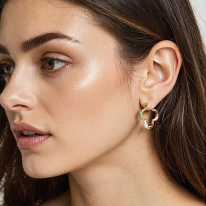 Milan Chiva 14K Gold Plated Small Huggie Dangle Earrings | Lightweight Trendy Heart Dainty Jewelry Hypoallergenic Chunky Gold Hoops Earrings Jewelry Mothers Day Gift for Women - color: I-Multi-Pink