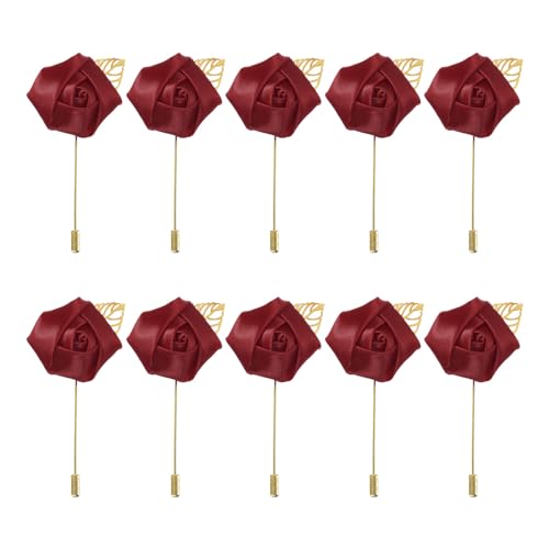 MECCANIXITY Groom Boutonnieres Rose Boutonnieres Pins for Wedding - color: Deep Red