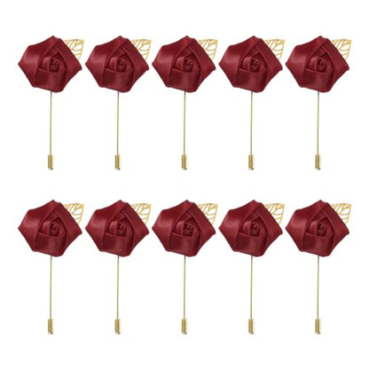 MECCANIXITY Groom Boutonnieres Rose Boutonnieres Pins for Wedding - color: Deep Red