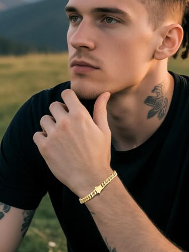 Richsteel Gold/Black/Silver Cuban Link Bracelet for Men,5/7/9/12MM Width | 316L Stainless Steel Chain Wrist Bracelet, Waterproof, No Tarnish, Hypoallergenic Hip Hop Jewelry, with Gift Box - color: 02-Gold Plated 5mm Width