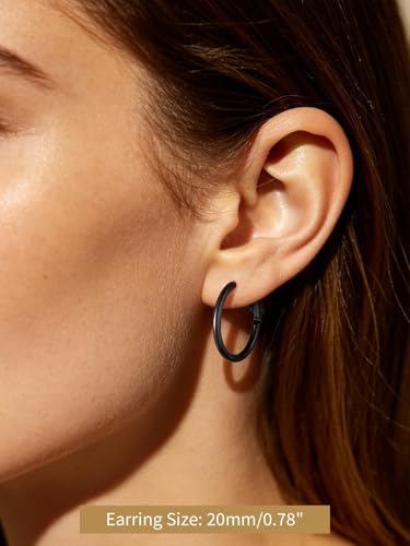 FindChic Thin Hoop Earrings for Women,Silver/Black/Gold Plated 20-100mm - color: Black, size: 20mm