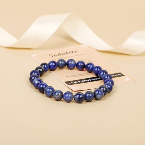 AD Beads Handmade Gemstone Stretch Elastic Bracelet Crystal Healing Reiki Nature's Beauty and Spiritual Essence Unisex (4mm, Blue Sodalite) - color: Blue Sodalite, size: 4mm