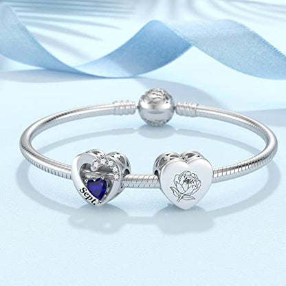 SEVENWELL Jan-Dec Birthstone Charms for Pandora Bracelets, Heart Charm | Fits Most European Charm Bracelets, Sparkling Heart CZ, Birth Flower Engraved, Gift Ready, Nickel-Free - color: September Birthstone Charm
