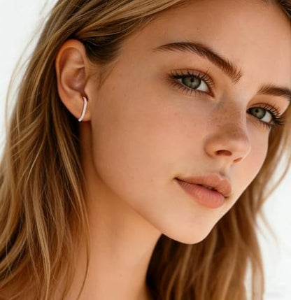 CZ Suspender Cuff Stud Earrings Wrap Earlobe Silver Post Cubic Zirconia Minimalist Jewelry for Women - color: Silver Paved CZ