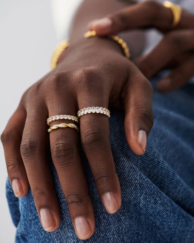 TOBENY Gold Engagement Rings for Women Non Tarnish 14K Gold Plated Stackable Cubic Zirconia Wedding Bands Ring Dainty Promise Love Eternity Stacking Thumb Ring Set Gold Bridal Rings Size 6 7 8 9 10 - color: A-3Pcs Gold Engagement Cubic Zirconia Rings