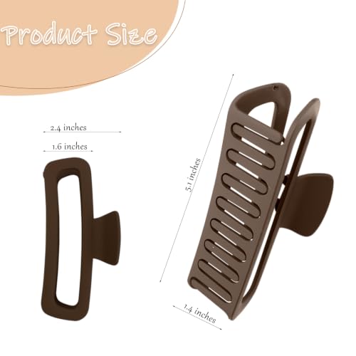 3 Pack Hair Claw Clips 5.1 Inch Large Square Rectangle Jaw Clips Plastic Hollow Strong Hold XL Claw Clip for Thick Curly Long Hair Women(Brown, Khaki, Black) - color: Brown& Khaki& Black