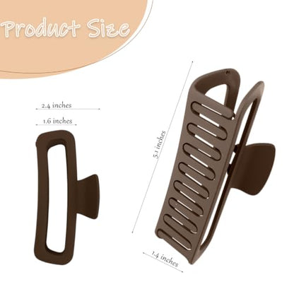 3 Pack Hair Claw Clips 5.1 Inch Large Square Rectangle Jaw Clips Plastic Hollow Strong Hold XL Claw Clip for Thick Curly Long Hair Women(Brown, Khaki, Black) - color: Brown& Khaki& Black
