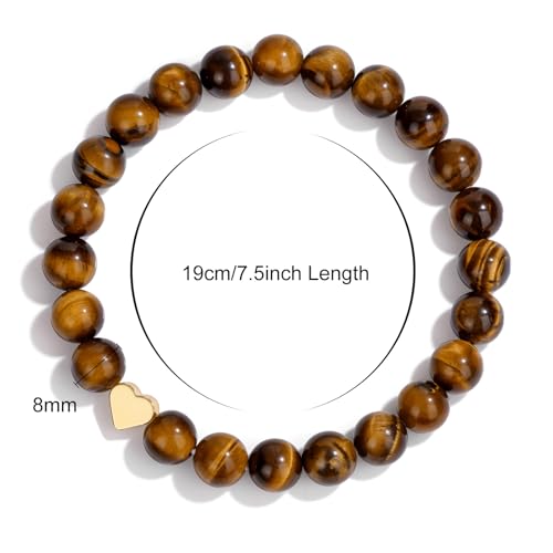 Healing Bracelet For Women Anxiety Beaded Bracelets Jewelry Healing Stone Crystal Bracelet Stress Relief Yoga Beads Chakra Bracelets Gifts For Women pink - color: Heart-Tigers Eye