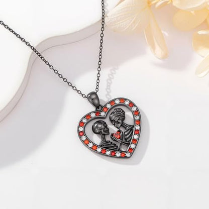 Sterling Silver Halloween Necklace Gothic Jewelry Gifts for Women Men - style: Skeleton-Black A
