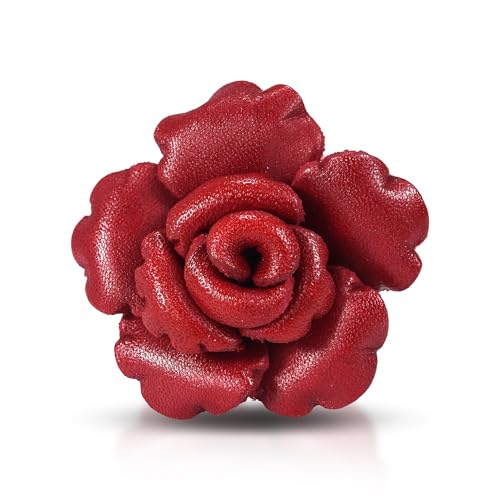 AeraVida Handmade Genuine Leather Blooming Rose Adjustable Statement Ring for Women | Classic Floral Free Size Fashion Ring in Red, Black, White or Pink | Summer Jewelry Gift - color: Red