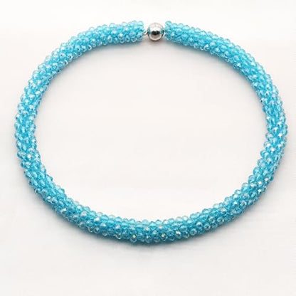 Hand Knotted Beads Statement Necklace Bracelet Jewelry Set Artificial Crystal Choker for Women- Handmade Beaded Strand Sparkly Faceted Crystal Rondelle-17inches, 30 Colors - color: Sky Blue