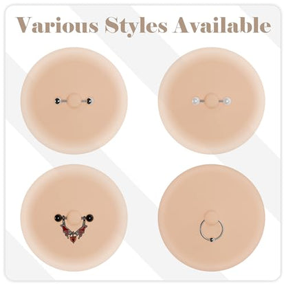 Reusable Nipple Covers with Piercing-Like Jewelry, Invisible Silicone Pasties for Women Nipple Covers for Party - color: Metal Ball