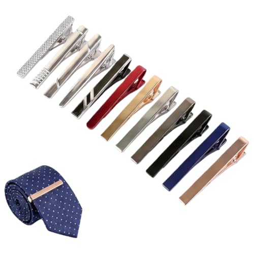 12 PCS Tie Clips for Men Assorted Color Set, Spring-Loaded Tie Clip Tie Bar | for Wedding & Business, Includes Gold Tone Option With Gift Box
