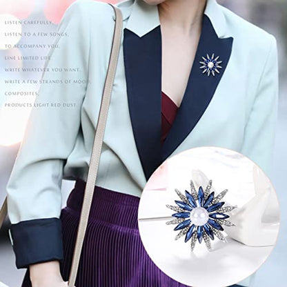 seven wolves Women Crystal Bouquet Brooch Pin All-Match Accessories Rhinestone Brooches and Pins - color: Blue D
