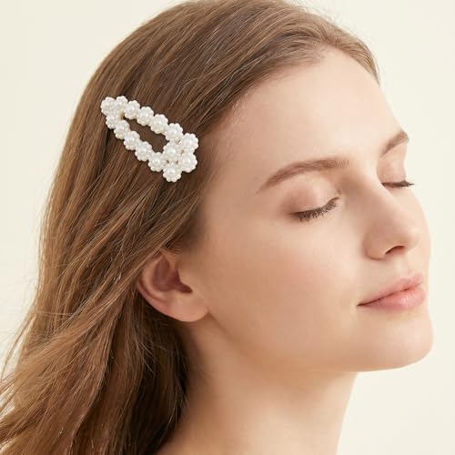 6 Pcs Pearl Hair Clips, 2 Style Snap Barrette Pearl Hair Pins for Women | Elegant Hair Accessories for Wedding Party Daily Styling