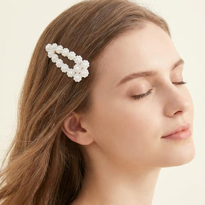 6 Pcs Pearl Hair Clips, 2 Style Snap Barrette Pearl Hair Pins for Women | Elegant Hair Accessories for Wedding Party Daily Styling
