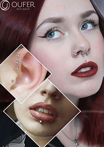 OUFER 2Pcs 20G/18G/16G G23 Titanium Threadless Nose Stud Earrings Flat Back Tiny CZ Small Nose Helix Cartilage Tragus Conch Labret Medusa Monroe Piercing Jewelry for Women Men - color: Silver, size: 2pcs, 16g 5mm, 3mm cz