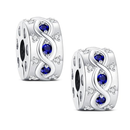 KEQ Clip Spacer Charm for Bracelet 925 Silver Pave Cubic Zirconia Clip Lock Stopper Bead Spacer For Women Bracelets Stopper Birthday Gifts European Openable Beads 2pcs - color: Infinite Blue Zircon