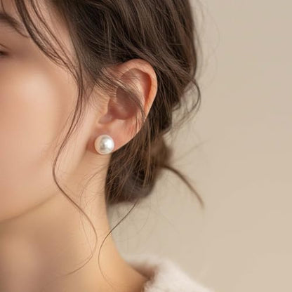 24 Pairs Pearl Earring Set, Faux Pearl Stud Earrings Round Ball Pearls Stud Earring Lightweight Pearls Earrings for Women Daily Wear Wedding Birthday, 4 Mixed Sizes (White + Beige)