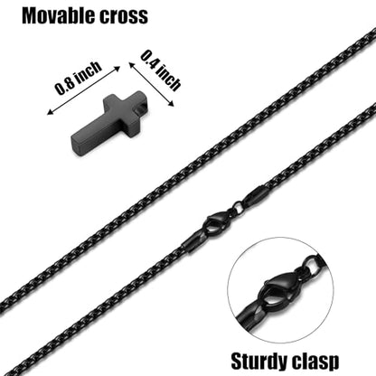 Fiusem Cross Necklace for Men, Silver/Gold/Black Mens Cross Necklaces with 2.5mm Cross Chain and Stainless Steel Cross Pendant, Box Chain 16-24 Inch, Jewelry Gift - size: 16.0 Inches, style: Tiny black cross: 0.8" * 0.4"