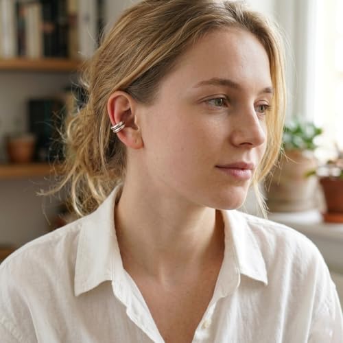 Chunky Ear Cuff Earrings, Asymmetric No Piercing Earring for Women Dainty Clip on Cartilage Ear Cuffs Fake Earrings Jewelry - color: A2-2Pcs C-Shape Silver