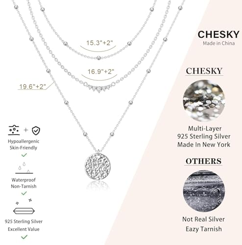 CHESKY Layered Silver Necklace for Women Trendy,Dainty Silver Plated Stackable Charm Necklace Layering Paperclip Tennis Rope Chain CZ Pendant Jewelry Set Gifts - style: bar