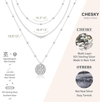 CHESKY Layered Silver Necklace for Women Trendy,Dainty Silver Plated Stackable Charm Necklace Layering Paperclip Tennis Rope Chain CZ Pendant Jewelry Set Gifts - style: bar