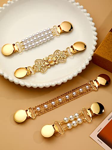 4 Pieces Vintage Sweater Shawl Clips Retro Cardigan Collar Dress Shirt Brooch Clips for Women Wearing, 4 Styles(Delicate Style)