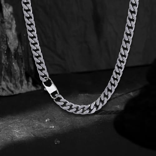 YAMI Stainless Steel Cuban Link Chain Necklace for men - Blue/Silver - color: Silver, size: 24"-8MM