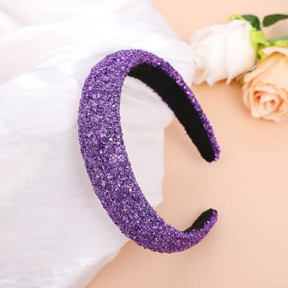 Purple Padded Headband Wide,Fashion Diamond Hairband | Headbands for Women,Dressy,Handmade,Glitter,Trendy Styles,Sparkly,Fancy,Comfort,Prom,Party,Head Accessories
