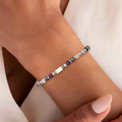 Natural Healing Crystal Bracelet for Women, Triple Protection Anxiety Relief New Beginnings Good Luck Empath Protection Jewelry Gift for Friends Daughter Mom 6.5+1.8 Inches - color: Empath protection-S