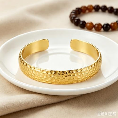 12mm/14mm Width 14K Gold Plated Bangle Bracelet for Women Men - color: Yellow-Style 2