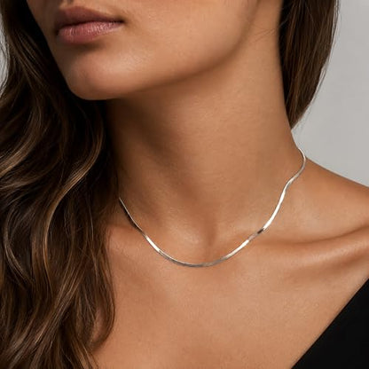 WomenGifts 14K Gold Silver Plated Herringbone Necklace for Women, Dainty Snake Chain Choker, Trendy Simple Long Layered Jewelry Non Tarnish, 3/4/5/8mm,14,16,18,20,22,24,26 Inch Thin & Chunky Options - color: Silver, style: 1.5mm-16inch