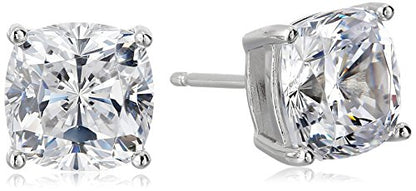 Amazon Essentials Platinum Plated Sterling Silver Cushion Cut Cubic Zirconia Stud Earrings - size: 8.5 mm