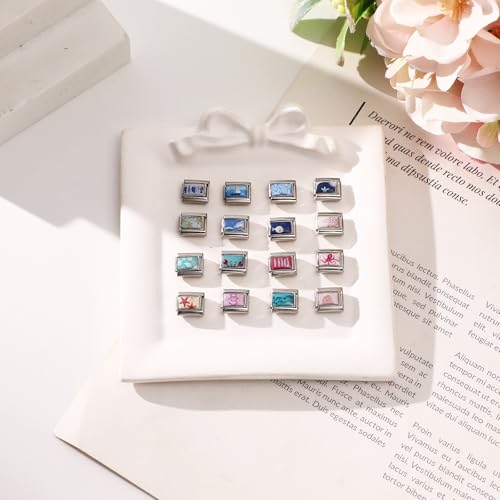 papasgix 11Pcs Italian Charms Set, 10mm*9mm Silvery Italian Charm | Italian Charms Bracelet Link Black Patterns Stainless Steel DIY Jewelry Gifts - style: 22pcs-Waves