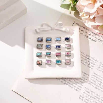 papasgix 11Pcs Italian Charms Set, 10mm*9mm Silvery Italian Charm | Italian Charms Bracelet Link Black Patterns Stainless Steel DIY Jewelry Gifts - style: 22pcs-Waves