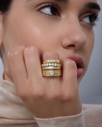 PAVOI 14K Gold Plated Stackable Rings for Women - Dainty Stackable Gold Ring Set of Four with Cubic Zirconia Multi-Bands - Trendy Fashion Jewelry - color: White Gold