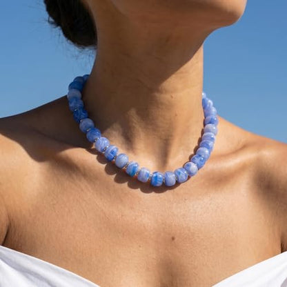 SHERLOVE Chunky Statement Large Resin Beaded Choker Necklaces for Women | Big Lightweight Bead Beaded Necklace Trendy Fashion Boho Summer Beach Vacation Jewelry - color: Beaded Choker Light Blue