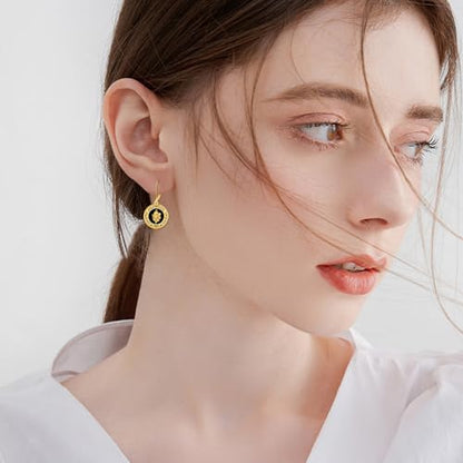 Sterling Silver Black Onyx Earrings for Women 18K Yellow Gold Plated Jewelry Gifts - style: Filigree Round 3