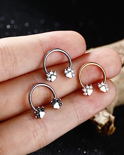 Jewseen Paw Septum Rings 16g Gold Septum Ring Daith Piercing Jewelry Surgical Steel Cartilage Earrings Hoop Nose Rings Hoop Conch Earrings for Women Men - color: steel