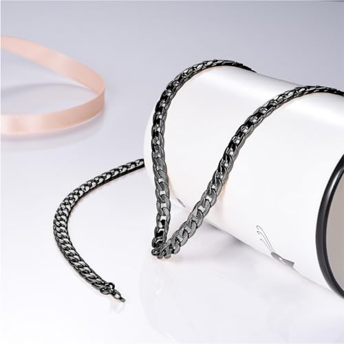 Necklace for Men Stainless Steel Statement Cuban Chain Necklace Gold/Silver/Black Plated 7mm Chain Hip Hop Jewelry 18/20/22/24/26/28/30 Inch - color: 7mm-Black Cuban Chain, size: Length 18 Inch