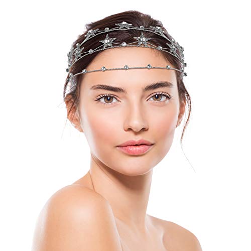 Beaupretty Bling Rhinestone Star Crown, Star Crystal Tiara and Crown Bridal Headpiece Alloy Hairband Wedding Jewelry for Women Girls, Silver - color: Silver