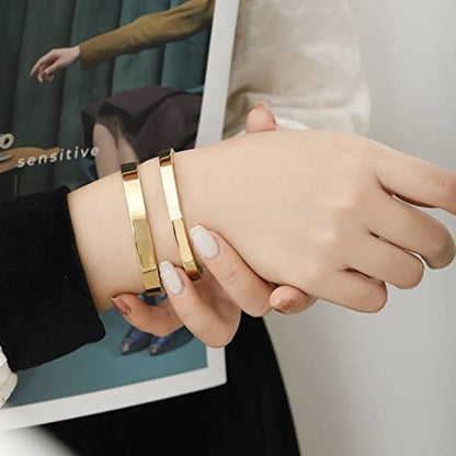 Stainless Steel Open Bangle Bracelet for Women 6mm/8mm Fashion Adjustable Wristband - color: A-Gold, size: 8mm