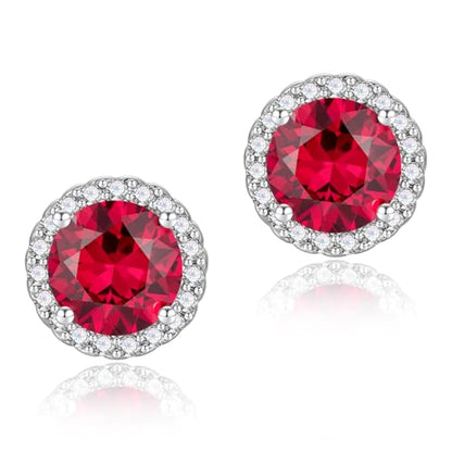 YOMELA Round Cubic Zirconia Stud Earrings for Women | Everyday Dainty, Diamond-Like Brilliance, CZ Halo Birthstone Studs, Hypoallergenic & Lightweight, Elegant & Versatile - color: Ruby Red