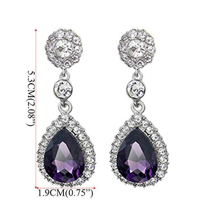Gorgeous Austrian Crystal Rhinestone Wedding Bridal Teardrop Drop Dangle Earrings - color: Pierced-Purple