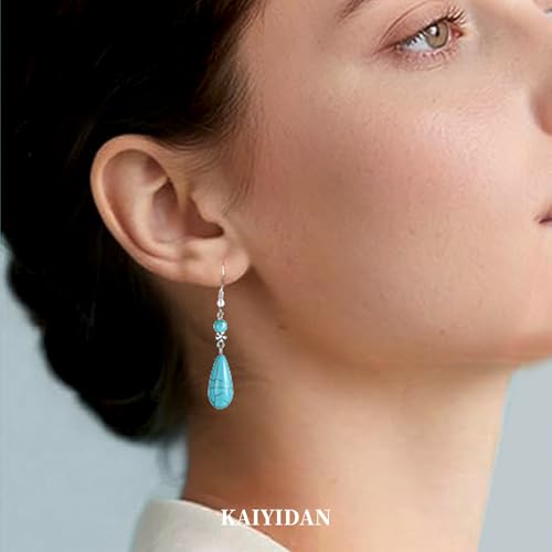 Boho Turquoise Dangle Earrings For Women Trendy,Western Blue Gemstone Drop Earings,Vintage Gothic Ethnic Statement Beach Vacation Long Birthstone Earrings with Leaf Teardrop Turquoise Crystal Tassels,Fashion Jewelry Birthday Gift. - style: A6 Turquoise Te