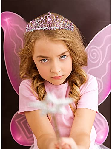 COCIDE Pink Tiara and Crowns for Girls Crystal Headband Princess Rhinestone Crown with Combs Bride Headbands Bridal Wedding Prom Birthday Party Hair Accessories Jewelry for Women and Girls (5 PINK) - color: TD Silver+Pink