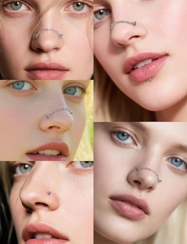 20G 18G 16G Flat Back Earrings Nose Rings Studs Chain Piercing Surgical Steel Spike Lip Nose Rings Stud Snake Bite Tragus Helix Conch Cartilage Earrings Piercing Jewelry For Women Men - color: Silver, size: 18 Gauge