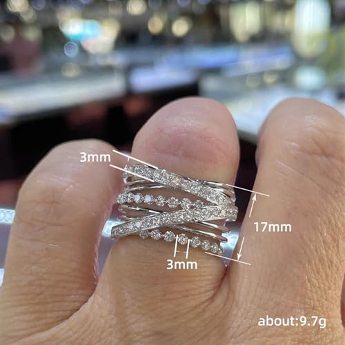 PAVOOI 14K Gold Plated X Ring Simulated Diamond CZ Criss Cross Ring for Women Juude Jewelers Silver Rose Gold Braided Wrap Knot Style Promise Statement Cocktail Party Ring(Silver.B-US Code-6) - color: SILVER.B, size: (US Code-6)