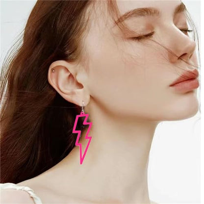 ONLYJUMP Acrylic Exaggerated Lightning Earrings Statement Punk Retro Geometric Delicate Neon Personalized Earrings Accessory Jewelry for Women - color: Rose Red